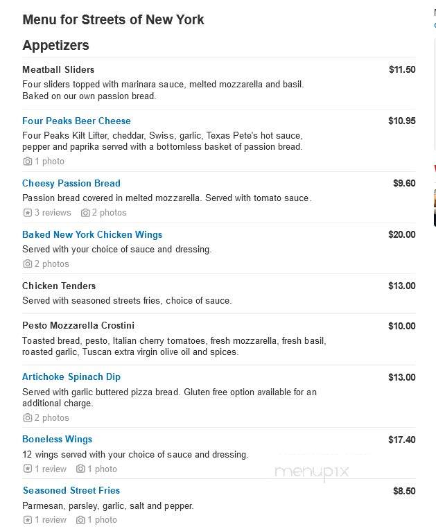 Streets Of New York - Fountain Hills, AZ menu_pic