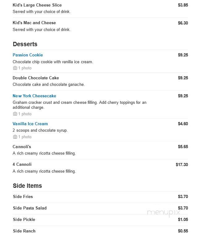 Streets Of New York - Fountain Hills, AZ menu_pic