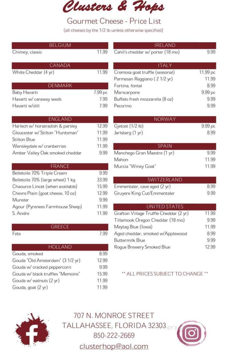 Clusters & Hops Cheese Wine - Tallahassee, FL menu_pic