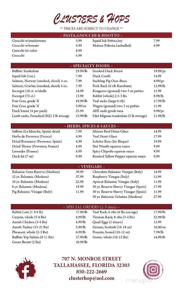 Clusters & Hops Cheese Wine - Tallahassee, FL menu_pic