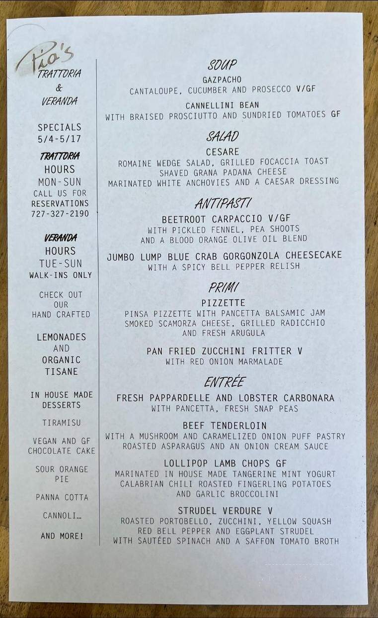 Pia's - Gulfport, FL menu_pic