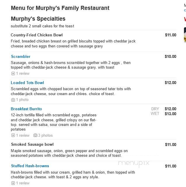 Murphy's Family Restaurant - Allendale, MI menu_pic