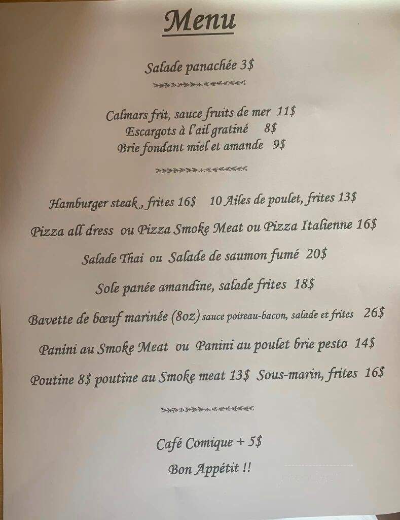 Resto-Bar Le Valet - Repentigny, QC menu_pic