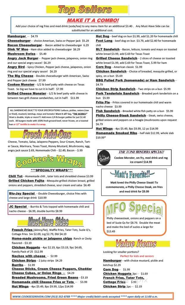 Cookees Drive-In - Pleasanton, KS menu_pic