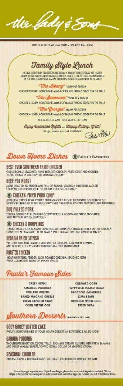 Lady & Sons - Savannah, GA menu_pic