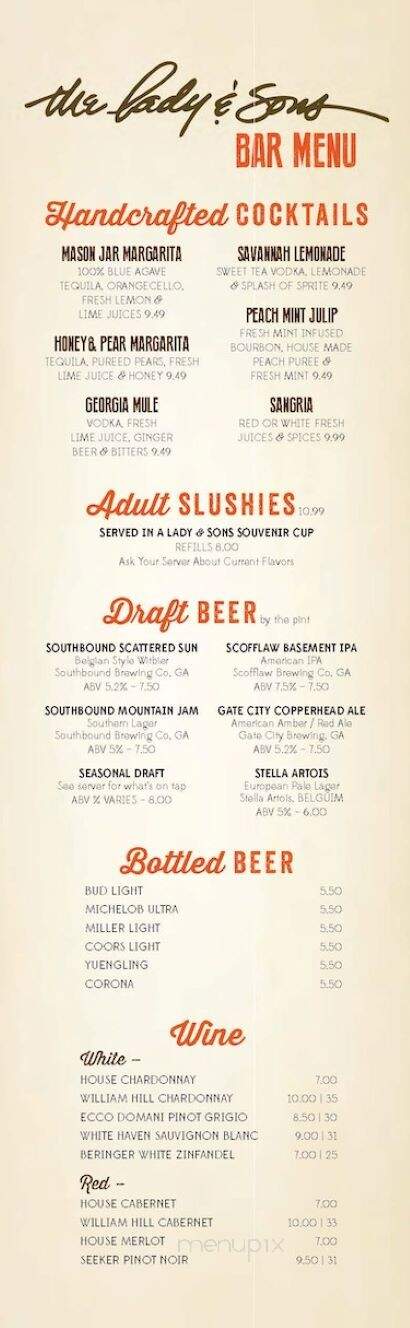 Lady & Sons - Savannah, GA menu_pic