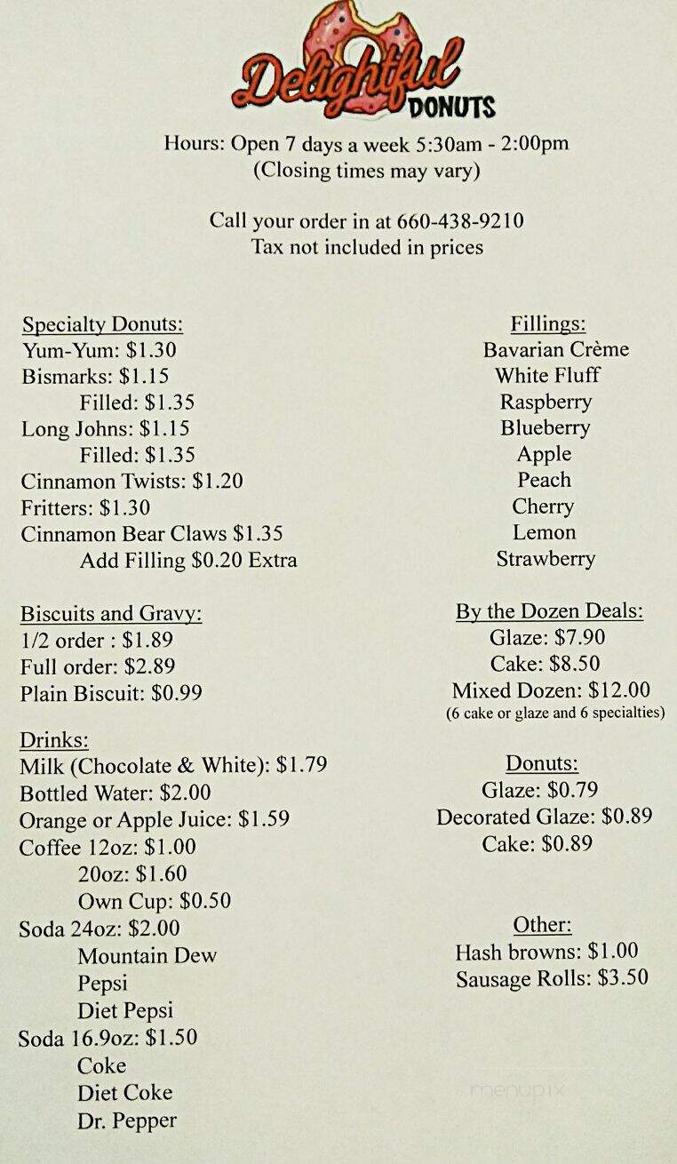 Daylight Donuts - Warsaw, MO menu_pic