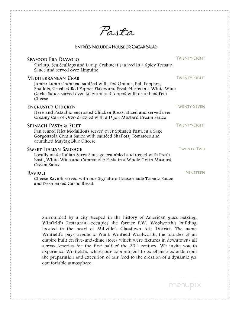 Winfield's Restaurant - Millville, NJ menu_pic