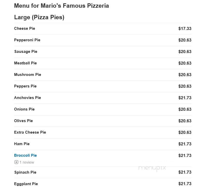Mario's Famous Pizza - Bloomfield, NJ menu_pic