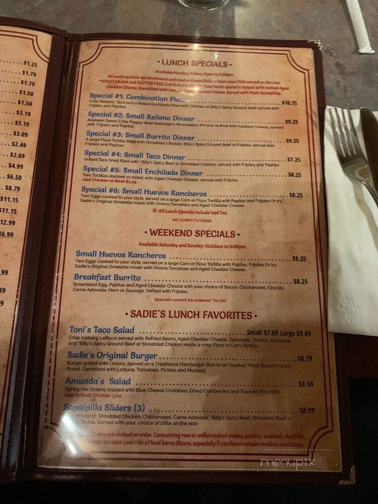 Sadie's Dining Room - Albuquerque, NM menu_pic