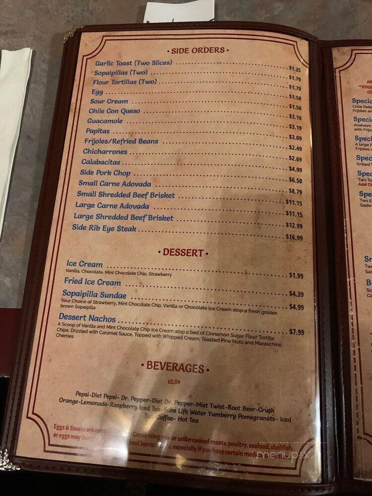Sadie's Dining Room - Albuquerque, NM menu_pic