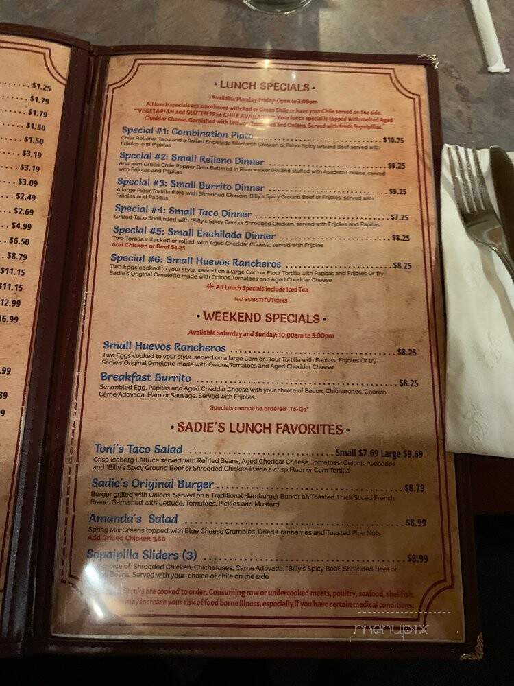 Sadie's Dining Room - Albuquerque, NM menu_pic