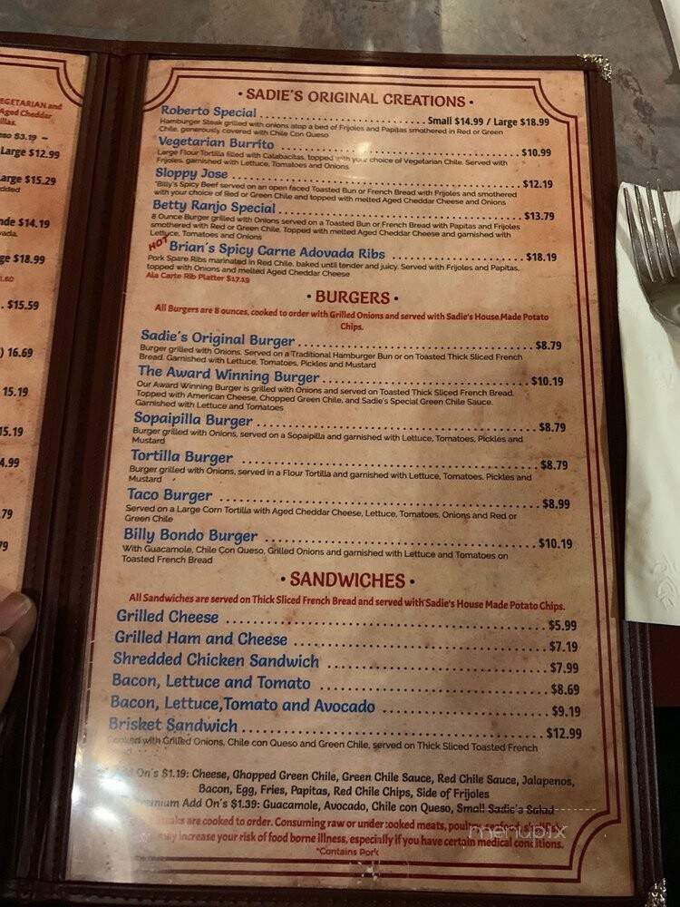 Sadie's Dining Room - Albuquerque, NM menu_pic