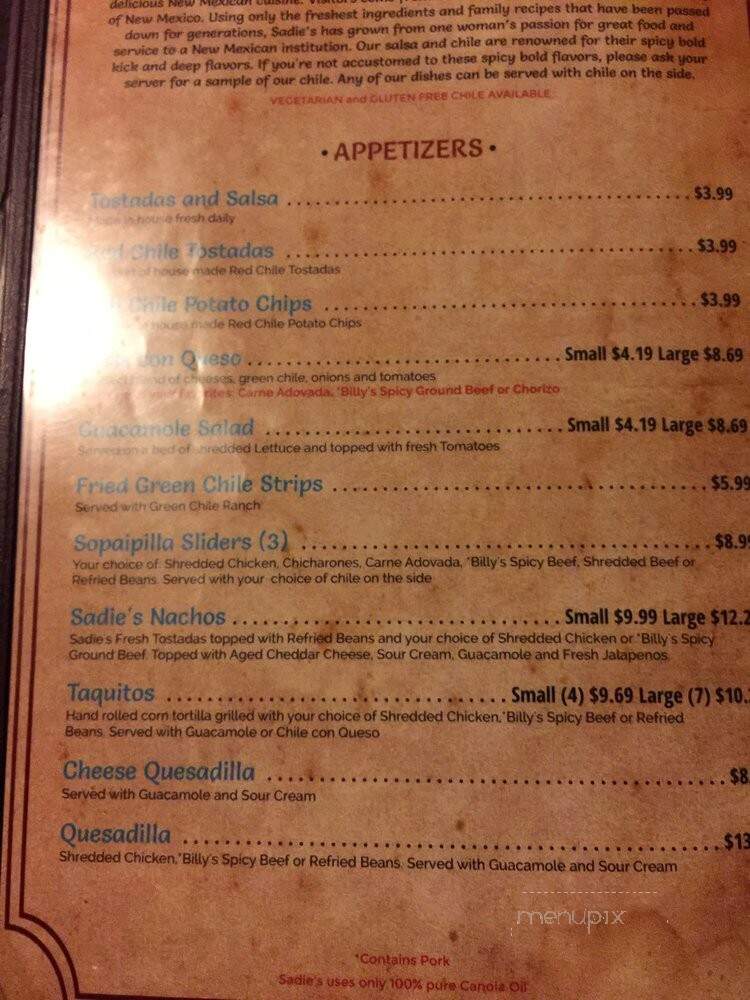 Sadie's Dining Room - Albuquerque, NM menu_pic