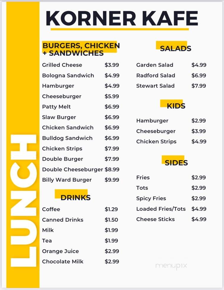 Korner Cafe - Gleason, TN menu_pic