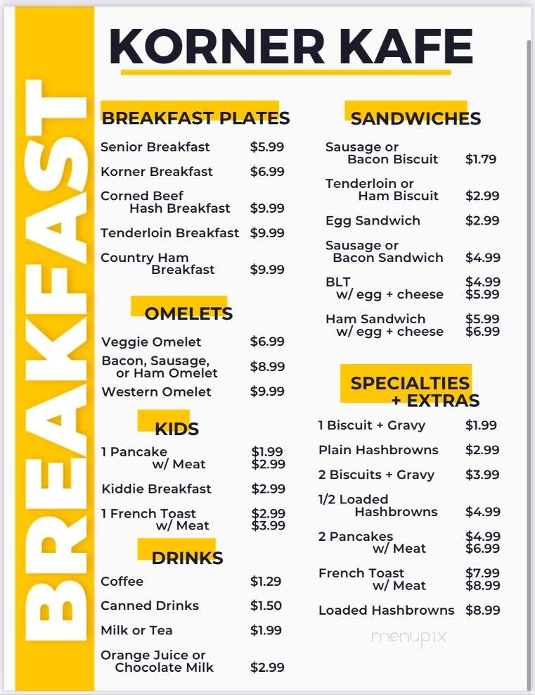 Korner Cafe - Gleason, TN menu_pic