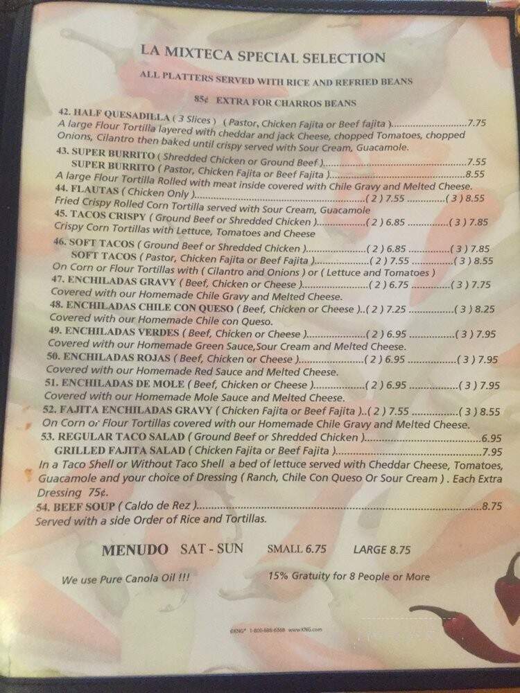 La Mixteca Mexican Restaurant - Galveston, TX menu_pic