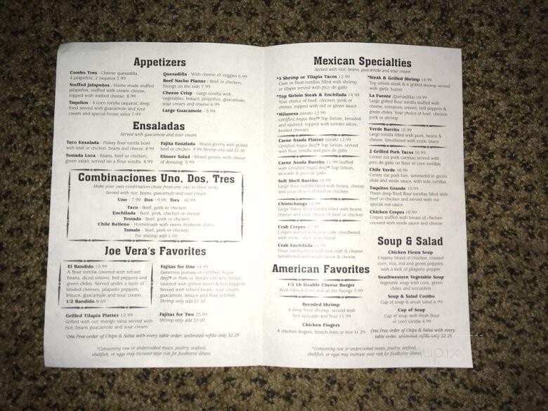 Joe Vera's Mexican Restaurant - Provo, UT menu_pic