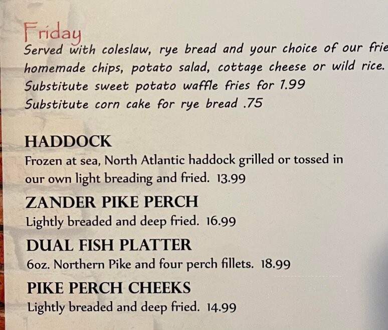 Cross Country Bar & Grill - Rhinelander, WI menu_pic