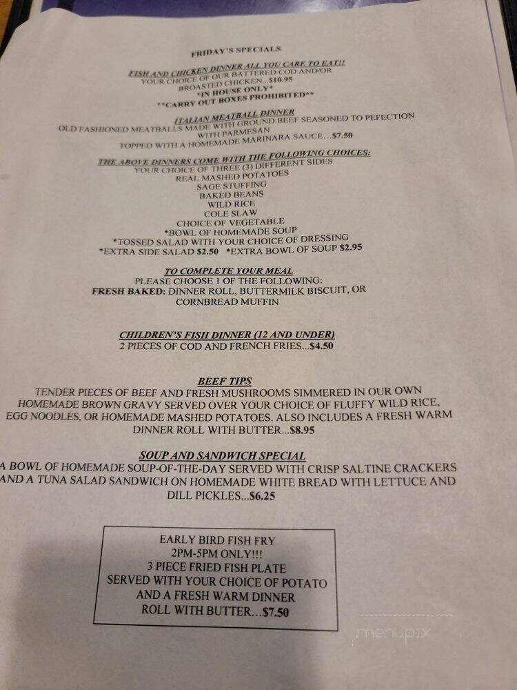 Pine Cone Restaurant - Johnson Creek, WI menu_pic