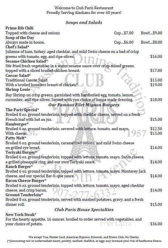 Club Paris - Anchorage, AK menu_pic
