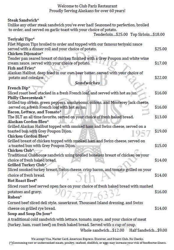 Club Paris - Anchorage, AK menu_pic