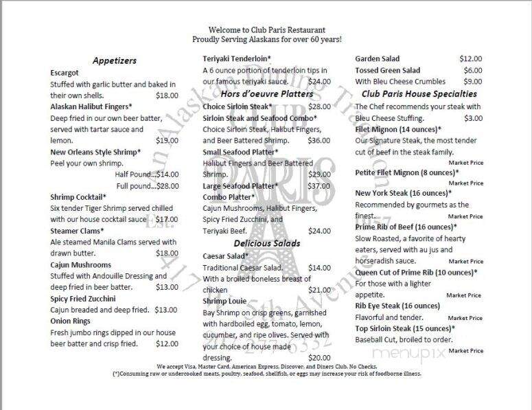 Club Paris - Anchorage, AK menu_pic