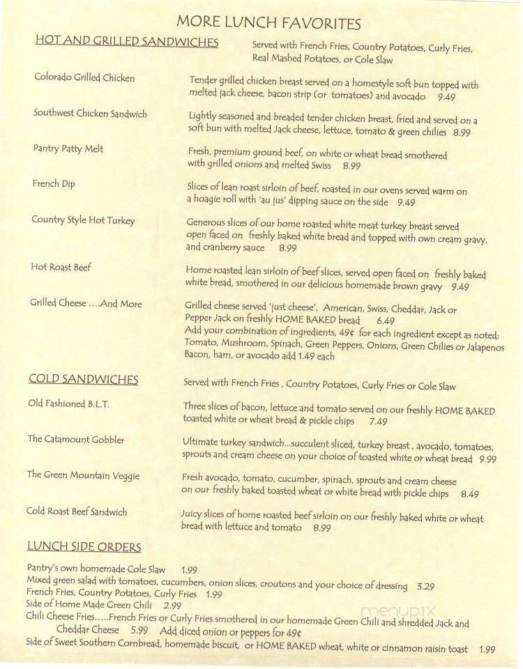 Pantry Restaurant - Green Mountain Falls, CO menu_pic