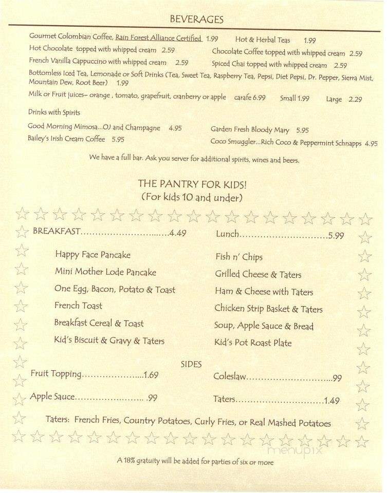 Pantry Restaurant - Green Mountain Falls, CO menu_pic