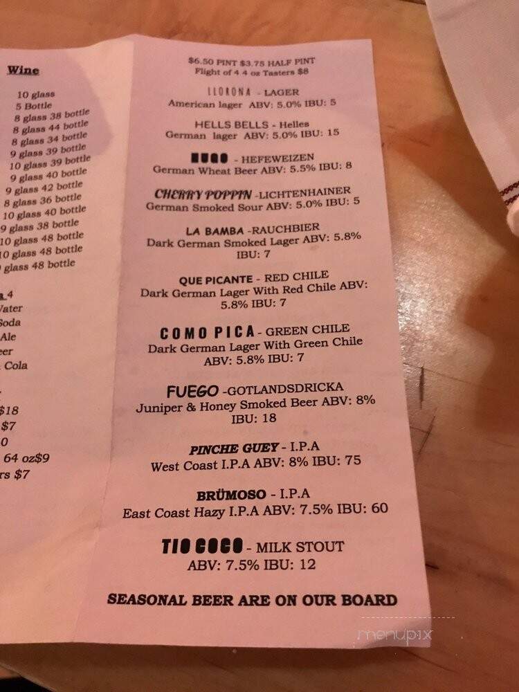 Chili Line Brewing - Santa Fe, NM menu_pic