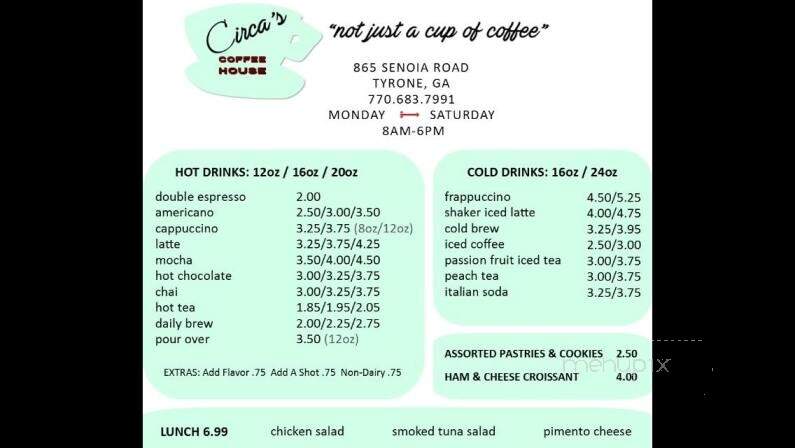 Circa's Coffee House - Tyrone, GA menu_pic