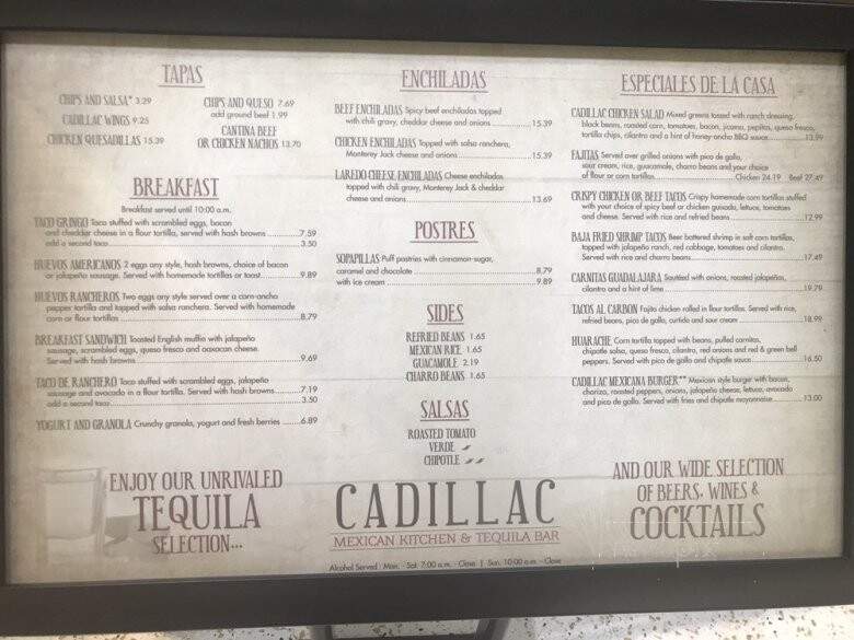 Cadillac Mexican Kitchen & Tequila Bar - Houston, TX menu_pic