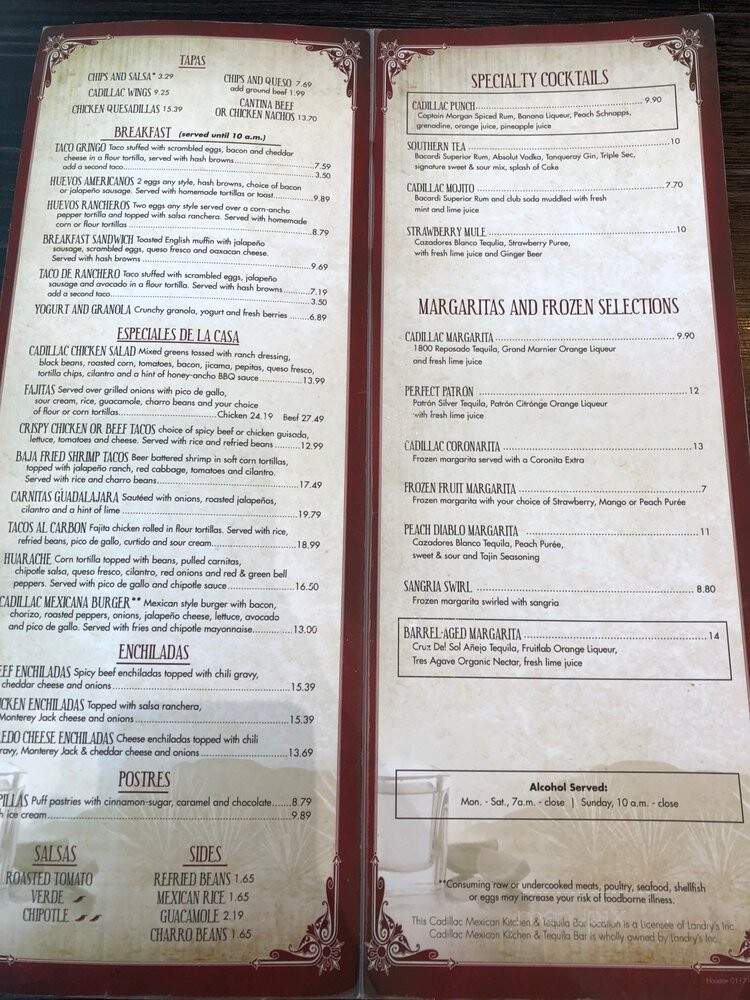 Cadillac Mexican Kitchen & Tequila Bar - Houston, TX menu_pic