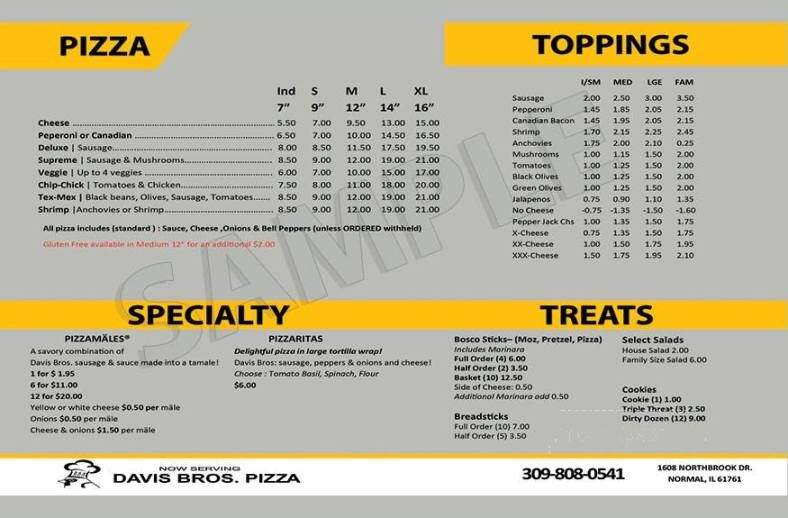 Now Serving Davis Brothers Pizza - Normal, IL menu_pic