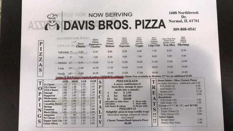 Now Serving Davis Brothers Pizza - Normal, IL menu_pic