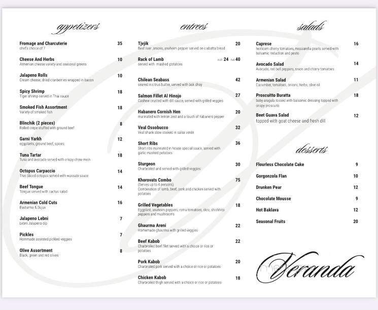 Veranda - Glendale, CA menu_pic