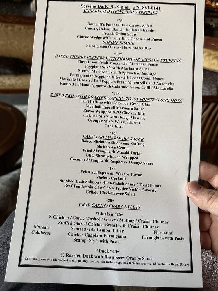 Damenti's - Hazleton, PA menu_pic