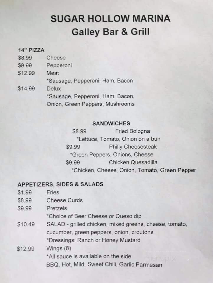 Sugar Hollow Marina - LaFollette, TN menu_pic