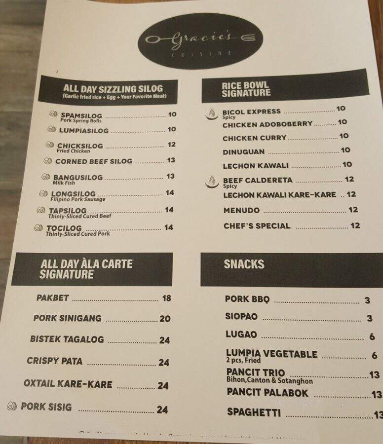 Gracie's Cuisine - Everett, WA menu_pic
