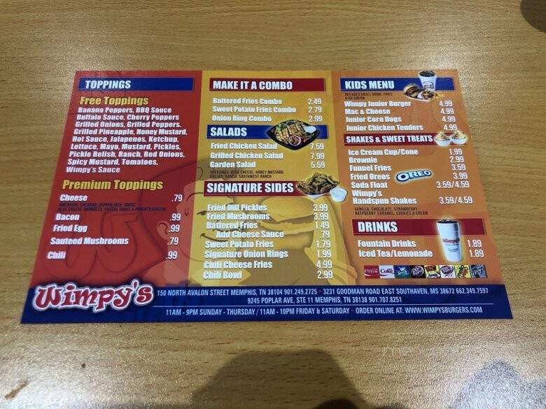 Wimpy's Burgers And Fries - Germantown, TN menu_pic