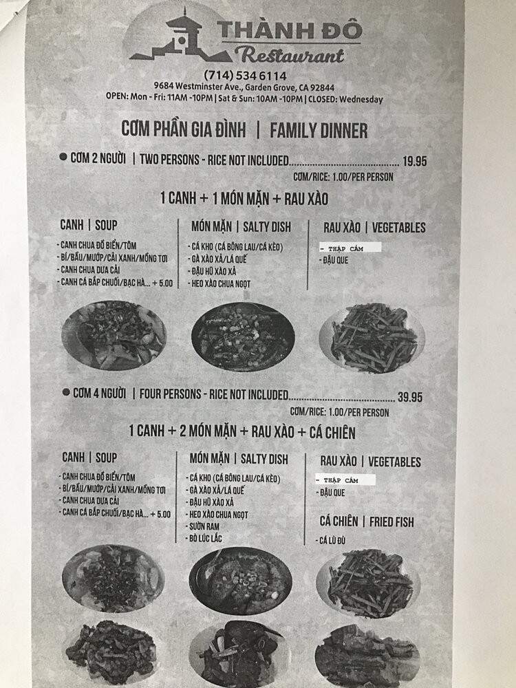 Thanh Do Restaurant - Garden Grove, CA menu_pic