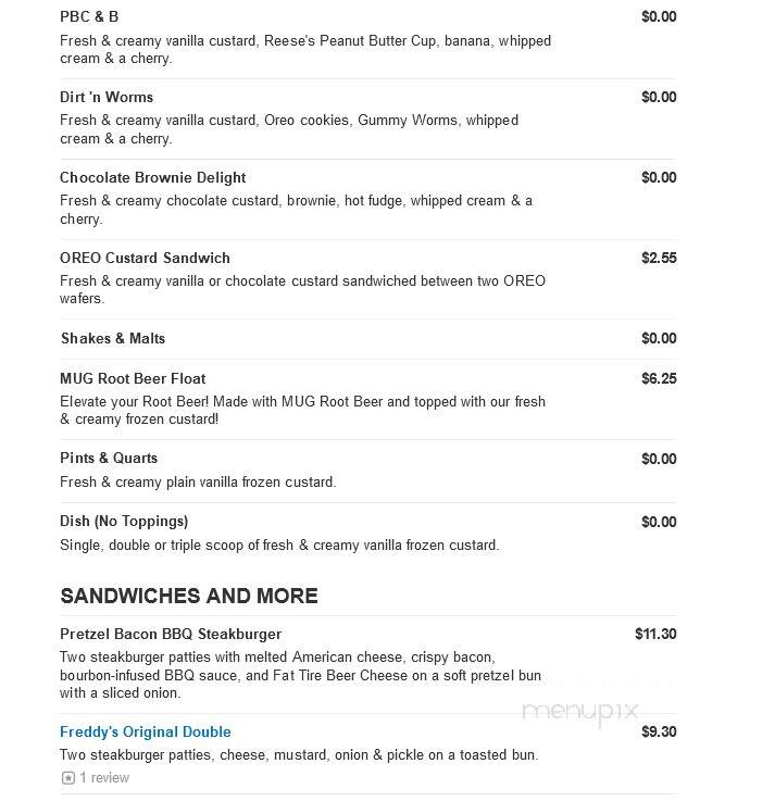 Freddy's Frozen Custard & Steakburgers - Zanesville, OH menu_pic