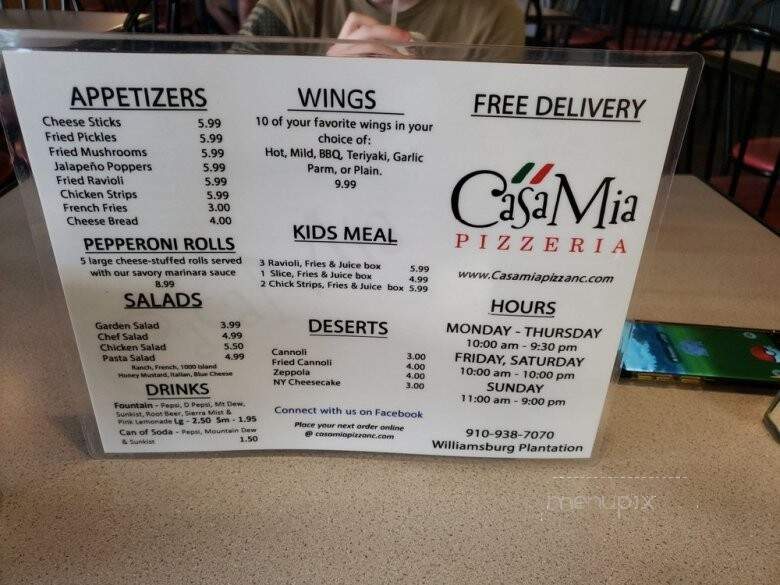 Casa Mia Pizzeria - Jacksonville, NC menu_pic