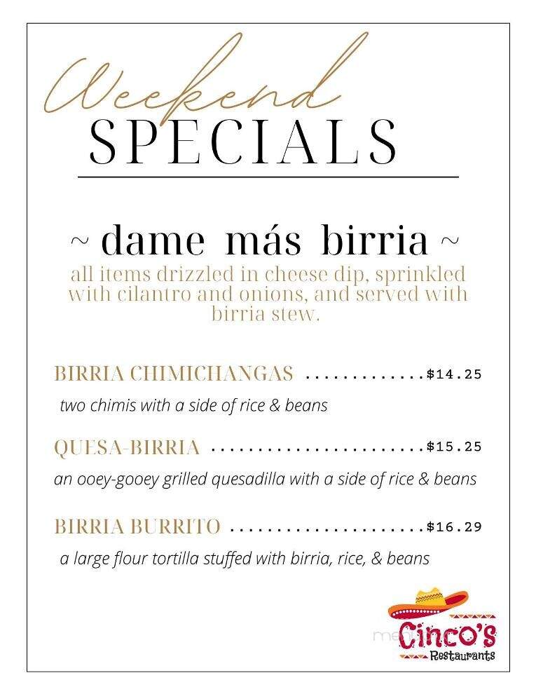 Cinco's Cantina - Epping, NH menu_pic