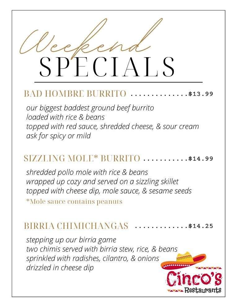 Cinco's Cantina - Epping, NH menu_pic