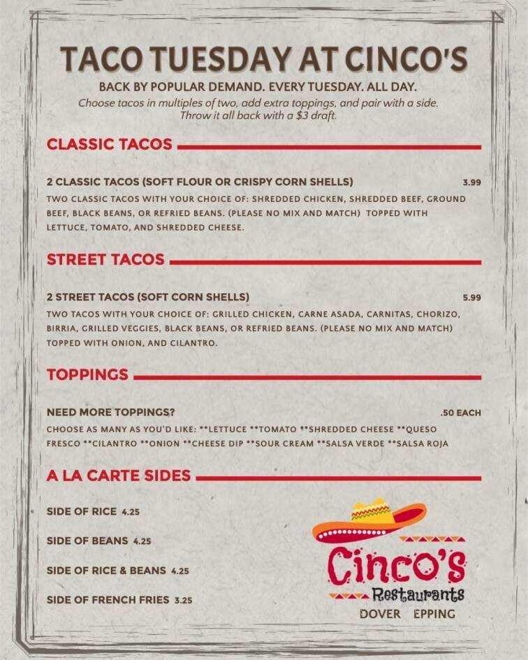 Cinco's Cantina - Epping, NH menu_pic