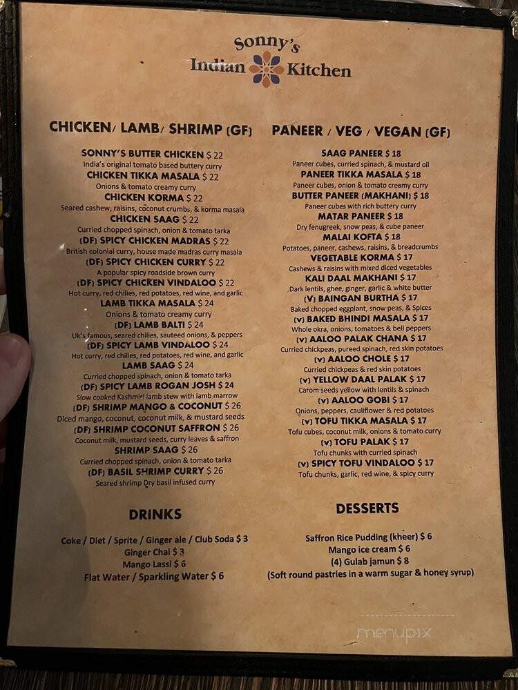 Sonnys Indian Kitchen - Chatham, NJ menu_pic