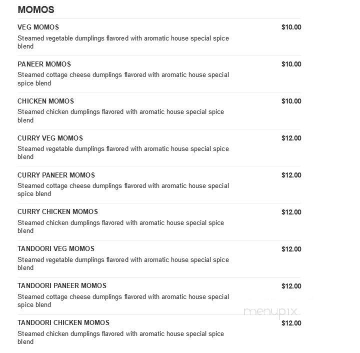Sitara Indian Cuisine - Carmel, IN menu_pic