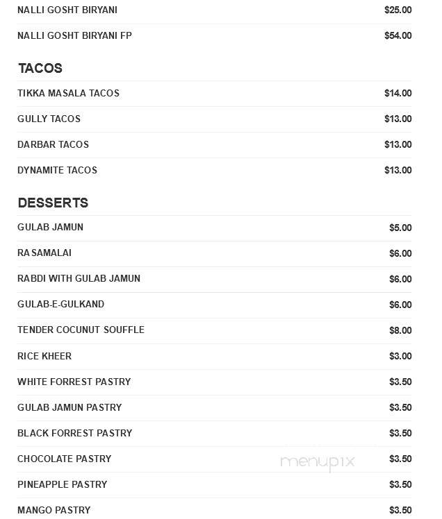 Sitara Indian Cuisine - Carmel, IN menu_pic