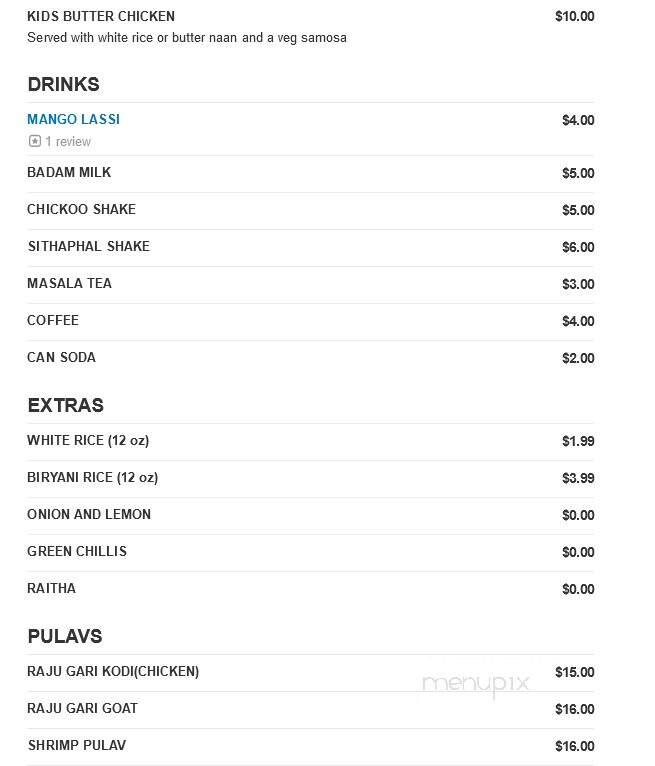 Sitara Indian Cuisine - Carmel, IN menu_pic
